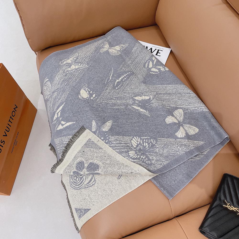 Luxury Butterfly Print Faux Cashmere Scarf: Warm, Stylish Color-Block Shawl for Women, Perfect Winter Neck Warmer