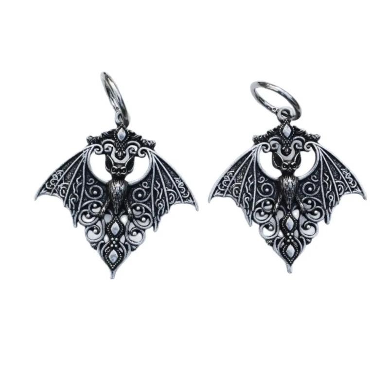 Creative Personality Silver Color Hollowed-out Vampire Bat Pendant Hoop Earrings for Women Retro Goth Halloween Vampire Jewelry