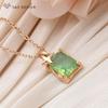 Fashion Rectangle Green Artificial Crystal Pendant Necklace For Women Trendy Elegant Collarbone Chain Jewelry