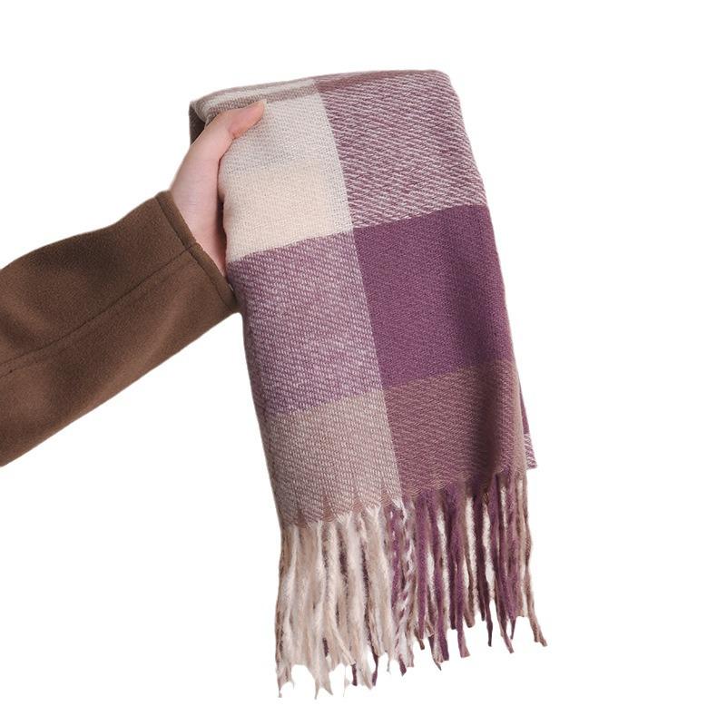 Women's Striped Plaid Imitation Cashmere Scarf - Warm, Thick for Autumn & Winter