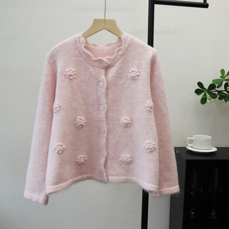 

Ранняя осень, новый кардиган с вязаным крючком дизайном, снижающим возраст, свободного кроя, мягкий, восковой, универсальный свитер-жакет для женщин one size fits all розовый
