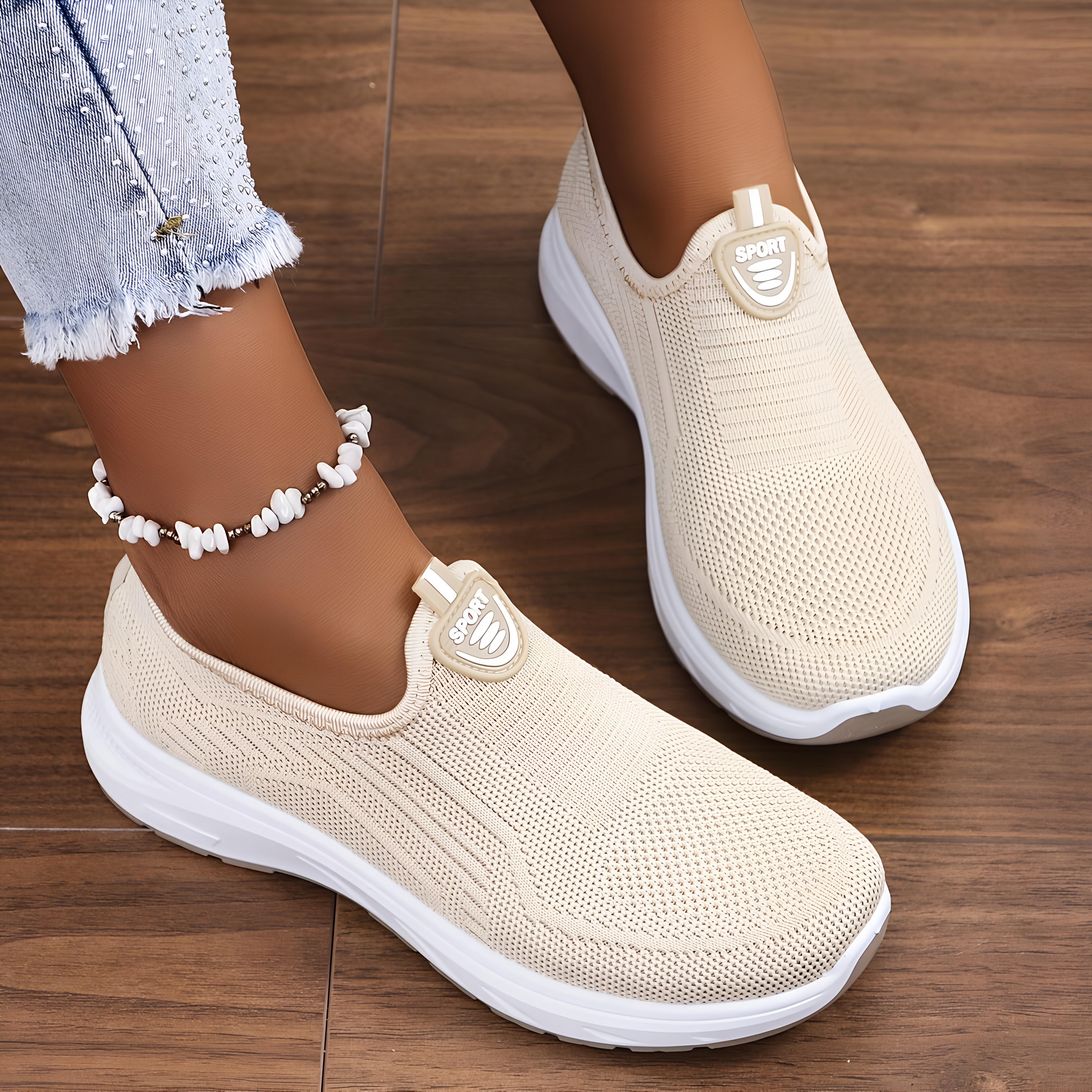 

Жіночі однотонні кросівки на платформі, дихаюче трикотажне взуття на відкритому повітрі, зручне низьке спортивне взуття 41 бежевий