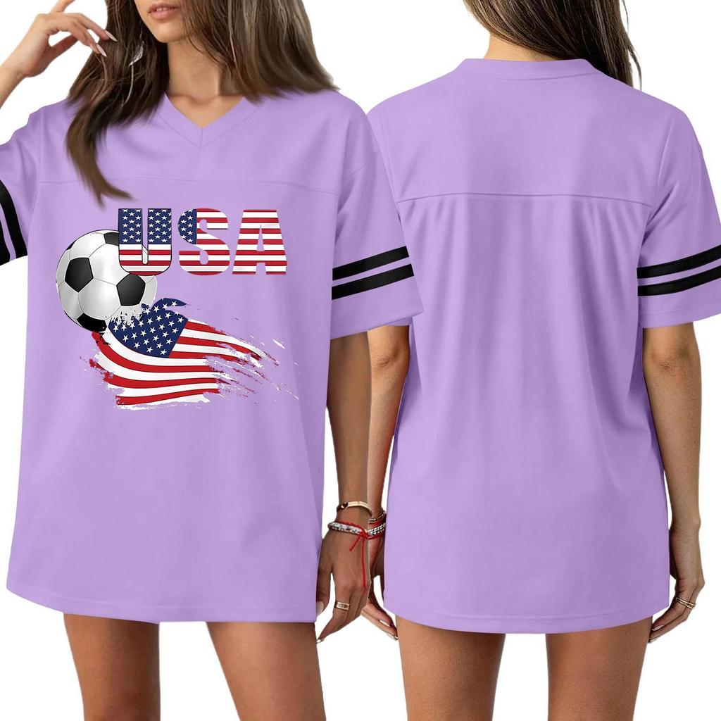 Women's Casual & Stylish V-Neck Sports — Print Short-Sleeve Athletic T-Shirt Top