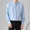 Men's High-End Slim Fit White Shirt with Stand Collar and Hidden Buttons – Long Sleeve Business Attire.