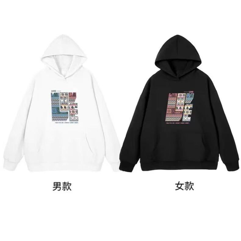 Autumn and Winter Fleece Hooded Sweater for Men and Women Couple Loose Top Trendy Pullover Jacket
