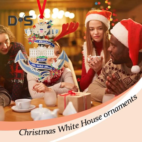 2024 White House Pendant 2D Acrylic Christmas Hanging Ornament National Symbol Patriotic Ornament for Holiday Tree Decoration Gift