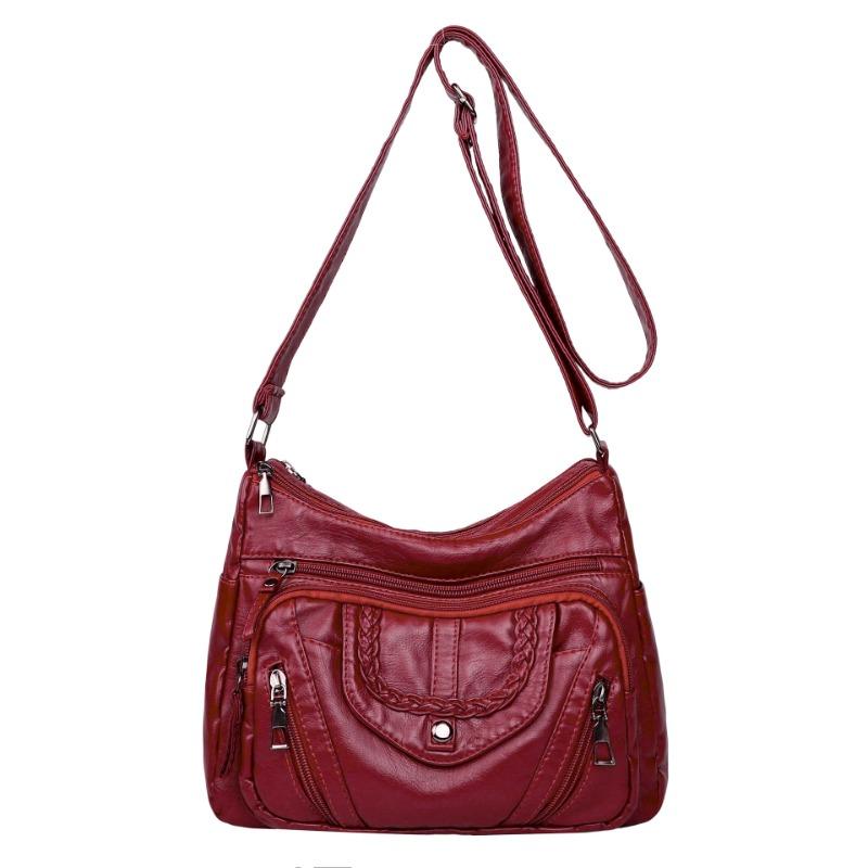Women's Bag New Middle-aged and Old Mother Bag Simple Casual Washed Soft Leather Large Capacity Shoulder Messenger Bag