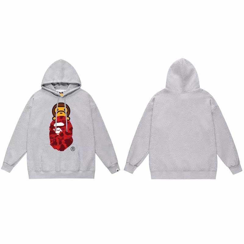 Mens Oversized Hooded Sweatshirt With Ape Head Print Heavyweight Cotton Long Sleeve Pullover Daily Wear