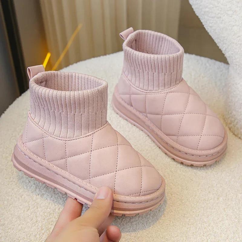 

Children s Boots Sock Style Snow Boots Girls Short Boots Kids Cute Sewing Autumn Winter Warm Cotton Thermal Shoes for Boys 26 рожевий