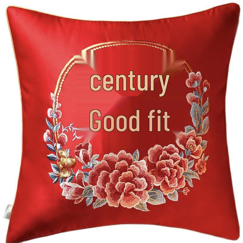 Red Fu Chinese Throw Pillow: Large New Year Cushion for Sofa, Bedside, or Office Lumbar Support