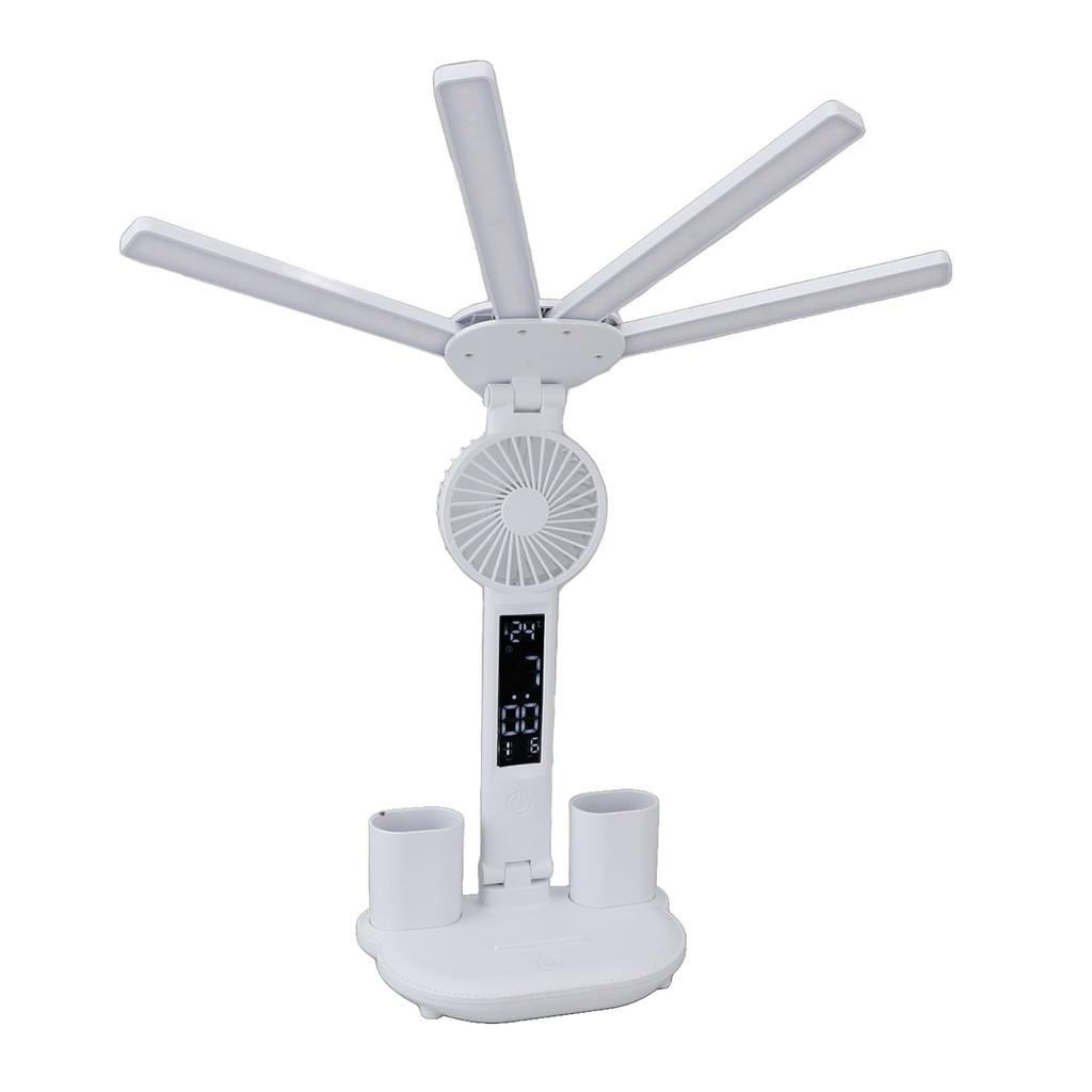 LED Desk Lamps with Fans Pen Holder Four Headed Touch Control Stepless Dimming Foldable Table Lamp F