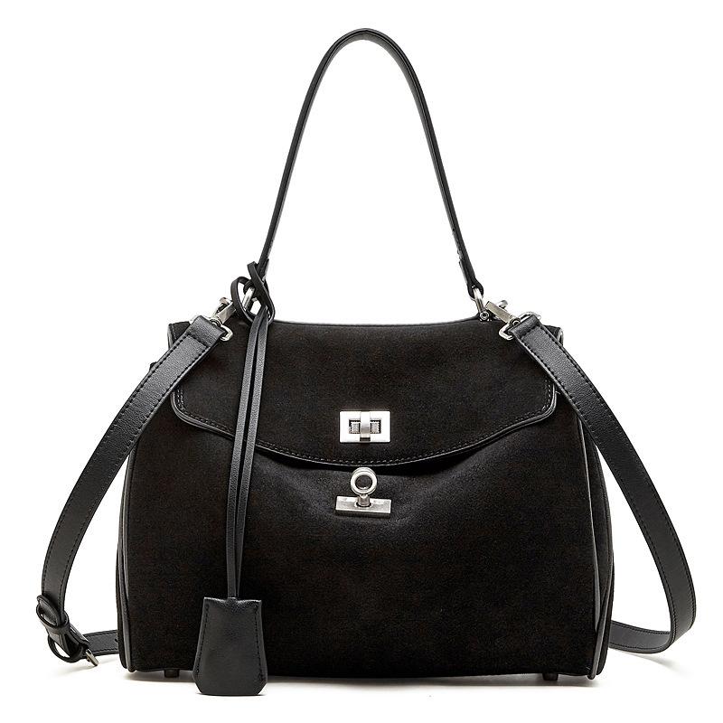Light Luxury Imported Soft Suede Tote Bag Lazy Wind Large Capacity Matte Cowhide Lock Women'S Messenger Shoulder Bag