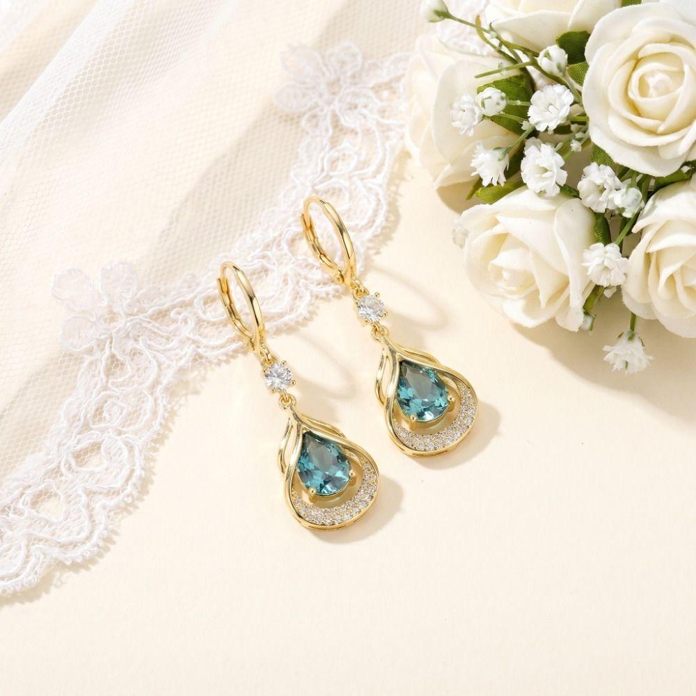Crystal Water Drop Earrings Luxury Sparkly Zircon Earrings Cat Eye Stone Earrings Engagement