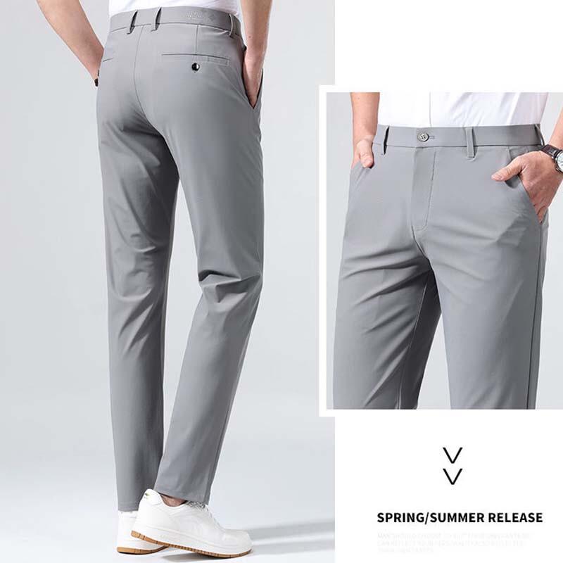 Hengyuanxiang Men's Stretch Straight-Leg Business Casual Trousers