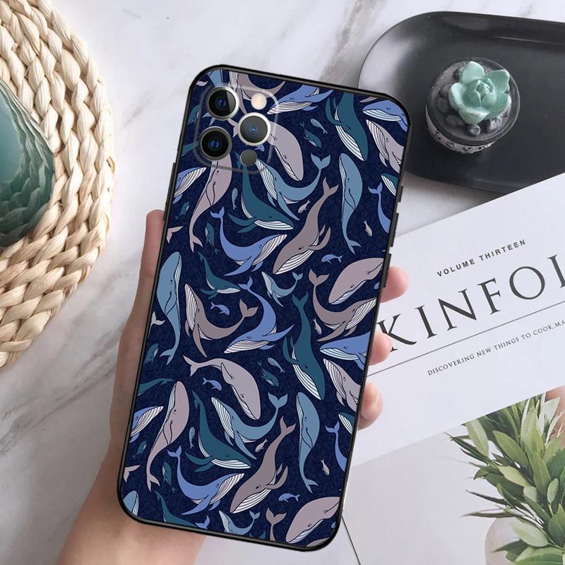 Beautiful Blue Whale Painting Soft Case For iPhone 16 Pro Max 13 12 Mini XS Max X XR 11 15 Pro Max 14 Plus Back Cover