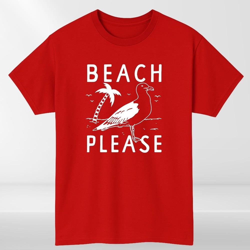 Beach Please TShirt Retro Summer Seagull Palm Tree Graphic Summer Holiday Tee S