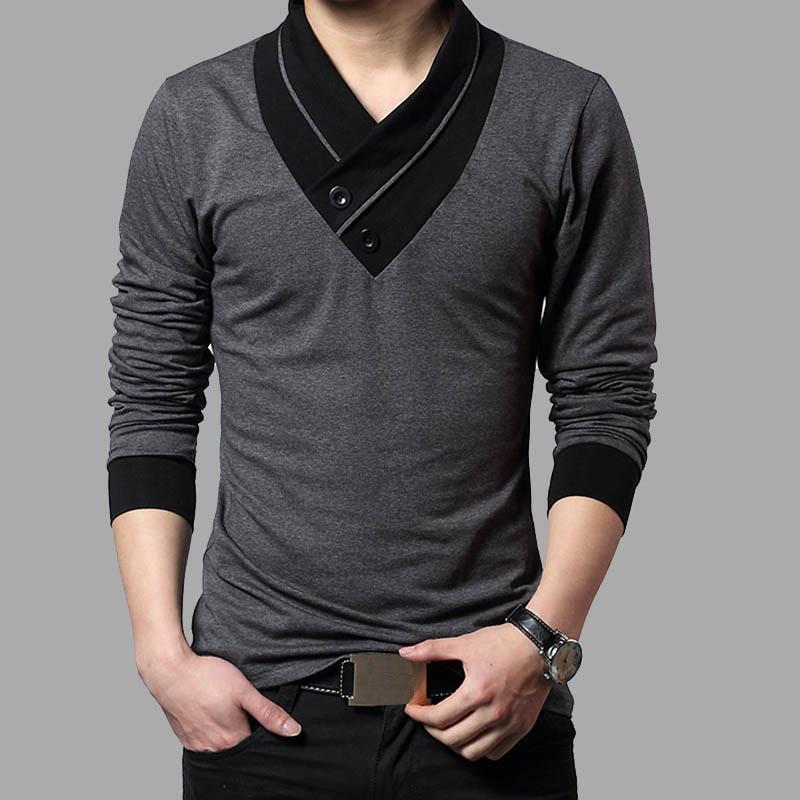 

Модный бренд Trend Slim Fit с длинным рукавом футболка мужская лоскутный воротник футболка V-образный вырез мужская футболка хлопковые футболки M серый