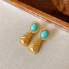 Turquoise Blue Diamond Flower Stud Earrings Necklace Light Luxury Niche Clavicle Chain Premium Jewelry Set