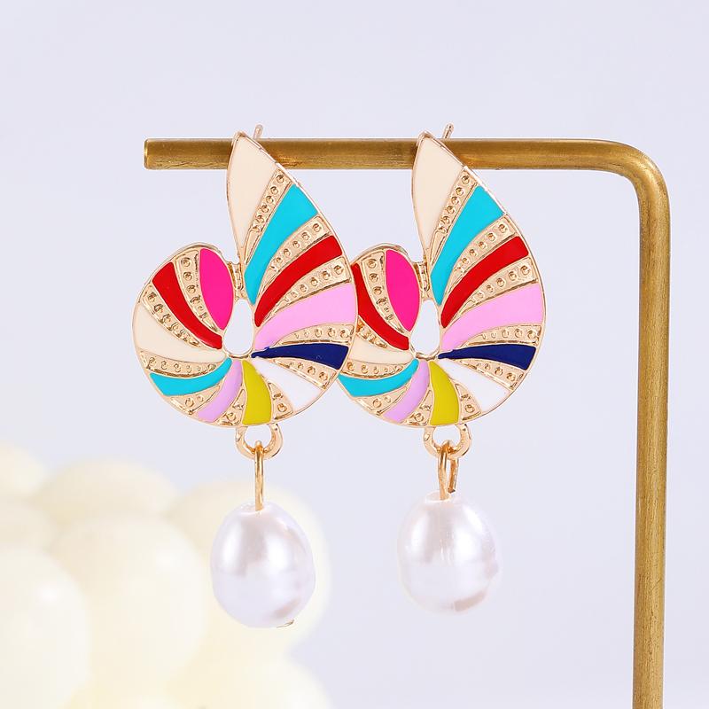 2025 New Colored Drip Oil Snail Dangle Earrings for Women Crystal Stud Earring Water Droplet Imitation Pearl Drop Earring Gifts