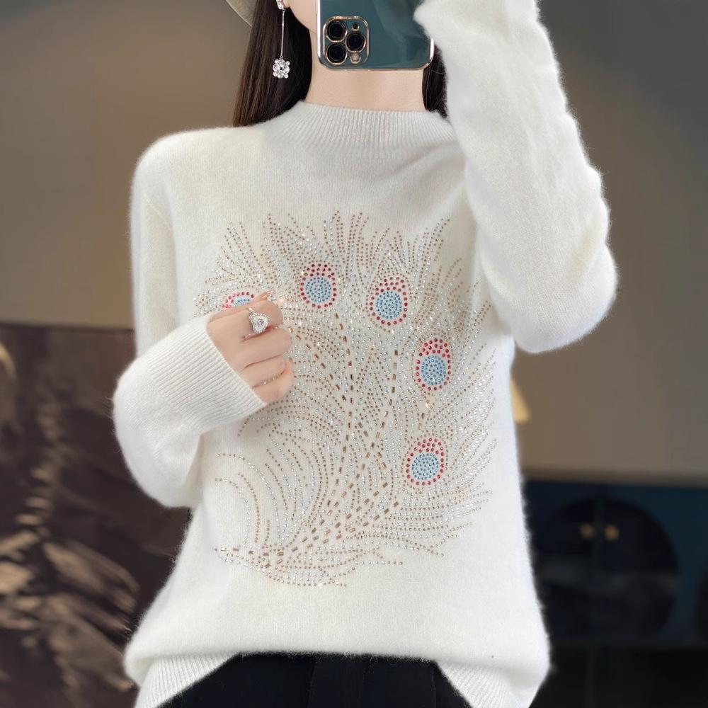 

DAFIFY Женские модные повседневные осенне-зимние свитера с длинным рукавом и полуводолазкой XXL белый