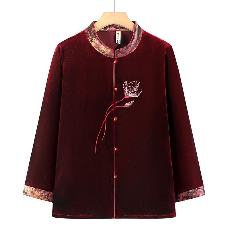 

Spring & Autumn Plus Size Gold Velvet Embroidered Tang Jacket for Women 70+ 6XL (150-170 jin) червоний