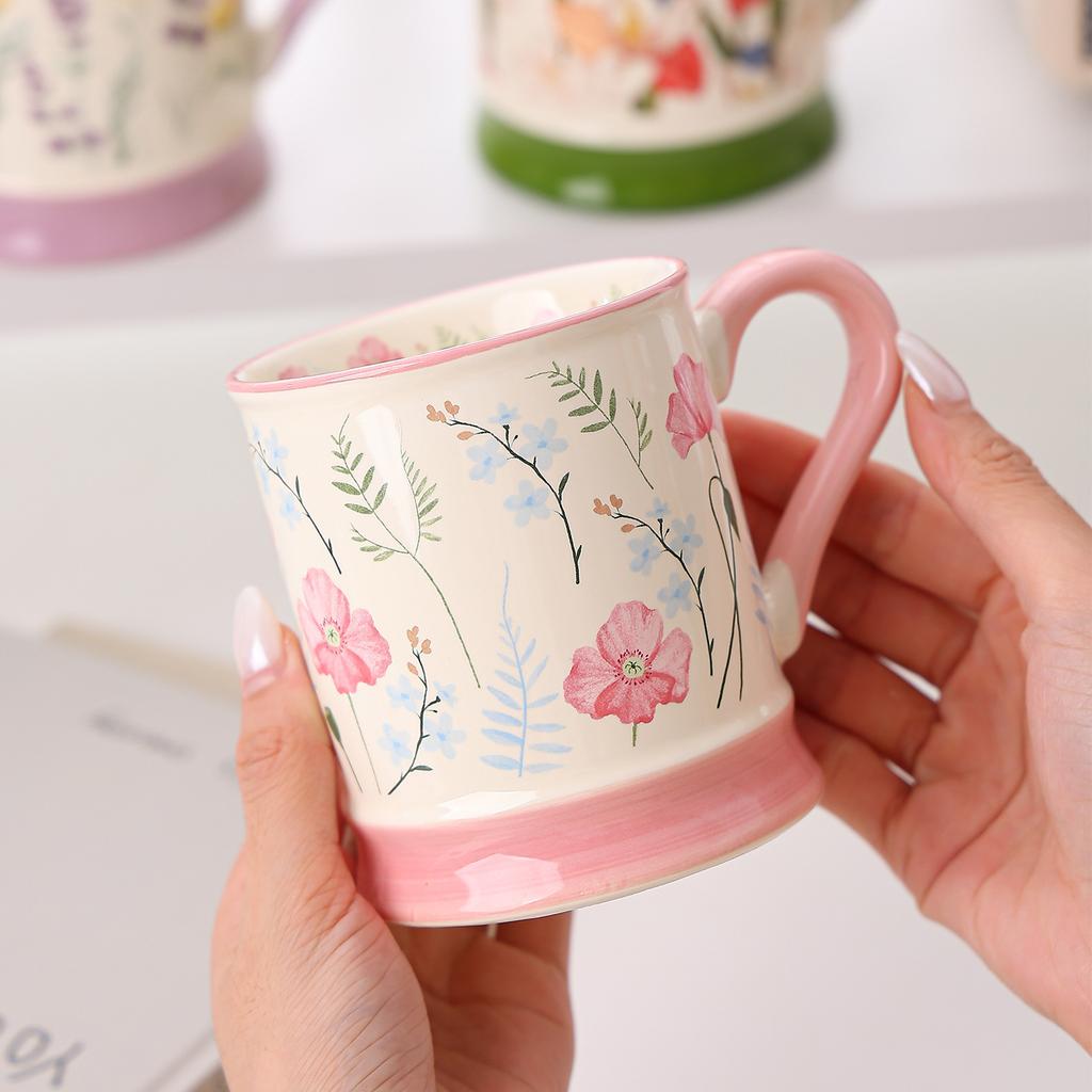 Flowery High End Ceramic Water Cup  High Looking Breakfast Cup  New Simple Mug  Souvenir Drinking Cup
