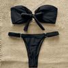1011 New European and American Split Swimsuit Women's Tube Top Metal Accessories Solid Color Swimsuit Hot Spring Vacation Bikini