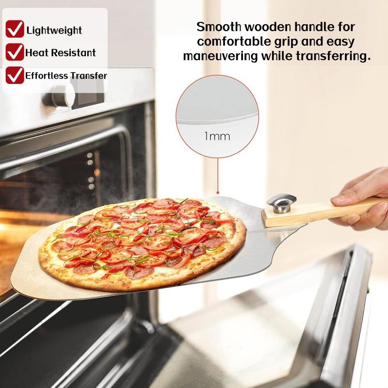 Pizza Shovel Aluminum Pizza Scraper 12inch Metal Pizza Spatula(12"x14") With a Swing Cutter and a Foldable Wooden Handle Suitable for Baking