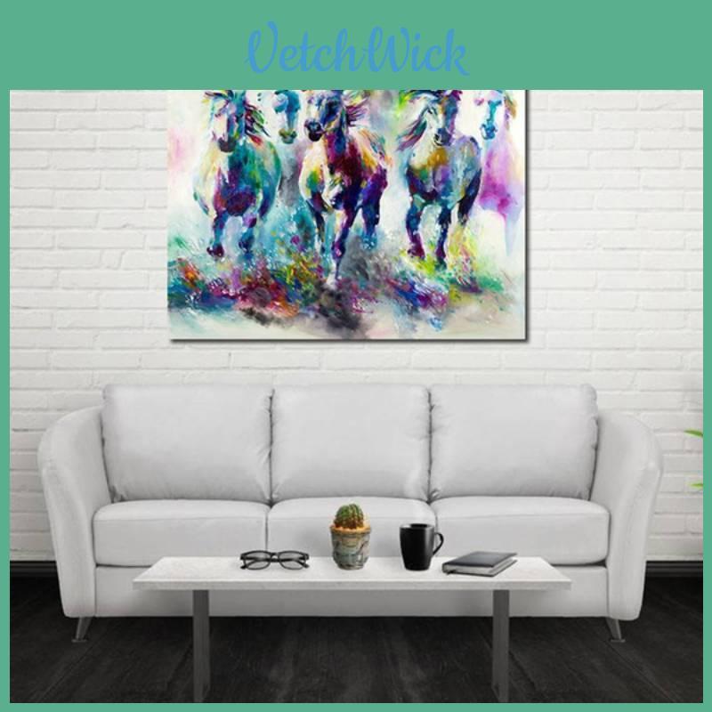 Modern Animal Art Canvas Wall Hanging For Living Room Decor With Abstract Colorful Horses