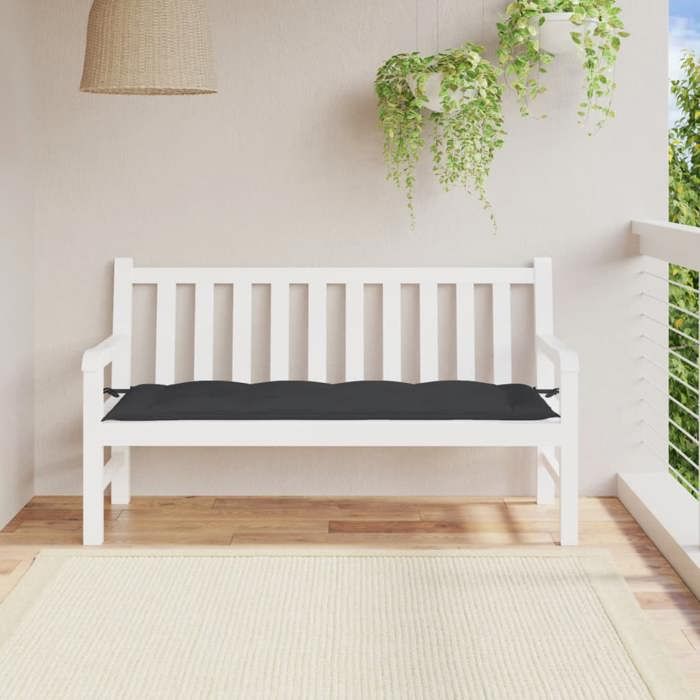 VidaXL Garden Bench Cushion, Bench Cover with String Ties, Waterproof Outdoor Cushion, Black 150x50x7 Cm 361609
