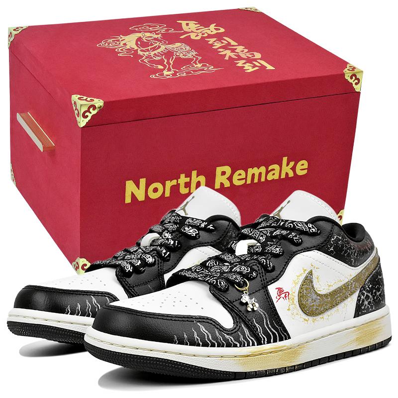 

Jordan Air Jordan 1 Abrasion Resistant Low top Vintage Basketball Shoes Women s Black White Gold DC0774-200(Team96-S-BOX) 40