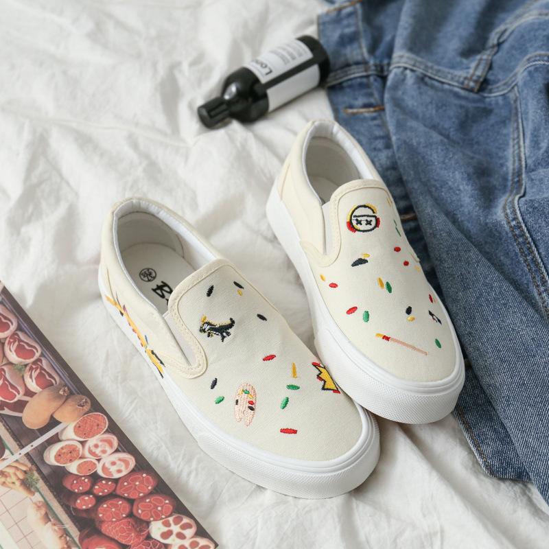 Jiaben Summer Graffiti One-pedal Canvas Shoes Women's Little White Shoes Versatile Women's Board Shoes