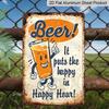 2D Flach "Bier! Es bringt das Glück in die Happy Hour" Aluminiumschild - Lustige Bar Wanddekoration, Heimbar & Küchenwanddekoration, Man Cave & Kellerbar, Retro