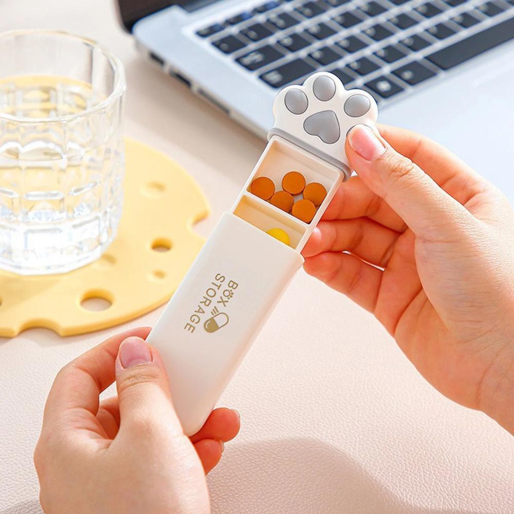 Portable Cat Paws Pill Box with 3 Compartments Silicone Organizer for Daily Medication Management at Home and Travel