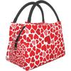 Red Heart Pattern Valentine's Day Lunch Bag Portable Reusable Insulated Lunch Box for Women Men Tote Bag for Work Travel Picnic
