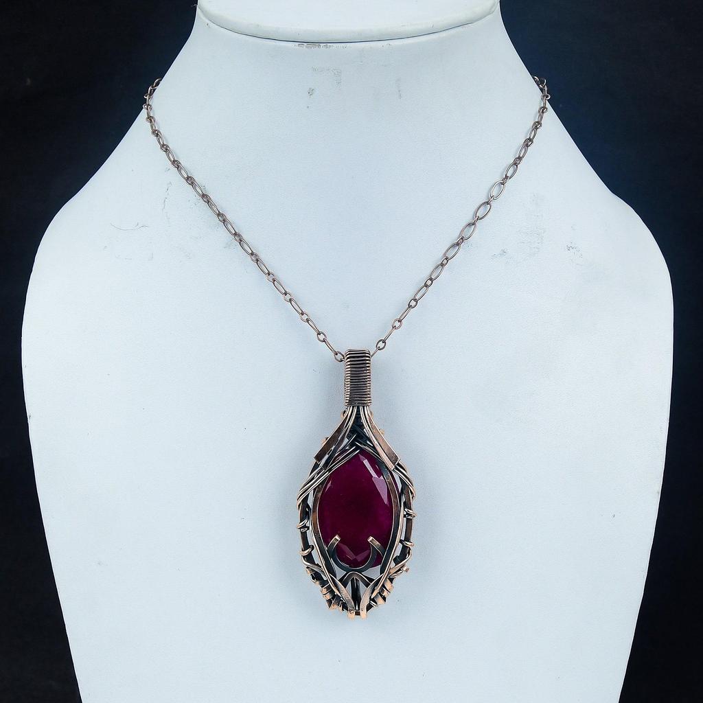 Ruby Pendant Gemstone Jewelry, 999 Copper Wire Wrapped Handmade Pendant, Latest Design Jewelry
