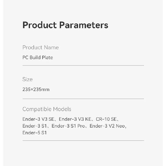 Update Creality Single-Sided PC Platform Board for Ender-3 V3 SE/KE 235x235mm Frosting Build Plate 3D Printer Accessories
