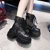 Fashion Designer Women's Short Boots New Early Autumn Mesh Leather Chunky Boots Gladiator High Platfom Buckle Goth Boots Mujer Zapatos