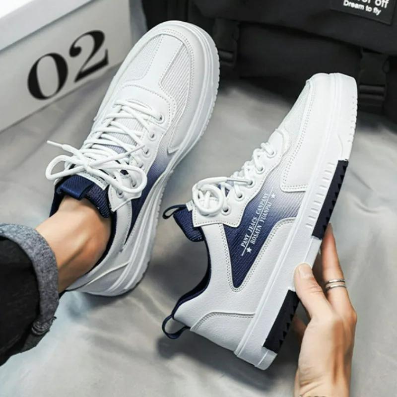 

Сетчатые модные мужские повседневные кроссовки на шнуровке, дышащие, легкие, вулканизированные, мужские туфли, обувь для спорта на открытом воздухе, теннисные туфли для мужчин 44 темно-синий