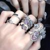 Niche Design Sense Pink High-End Sense Love Zircon Cold Wind Personality Full Of Diamonds Zir*****Pen Ring Woman
