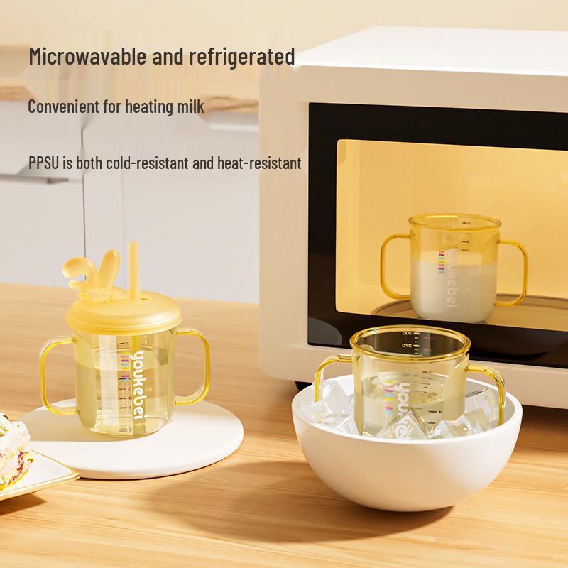 PPSU Children's Double-Handled Sippy Cup with Straw – Insulated and Heat-Resistant for Milk, Juice, and Water.