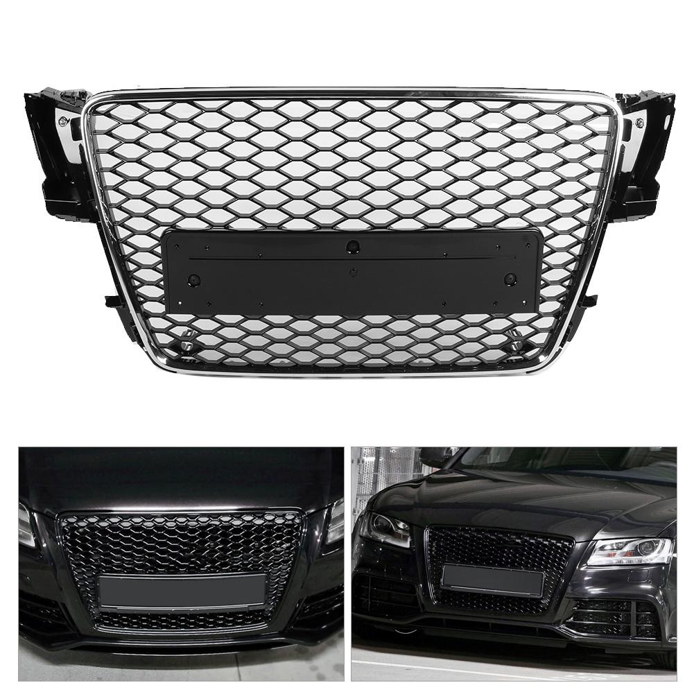 Hex Mesh Badgeless Grille Front Intake Grill Glossy Black Refit for RS Style Fits for A5 S5 B8 2008 2011