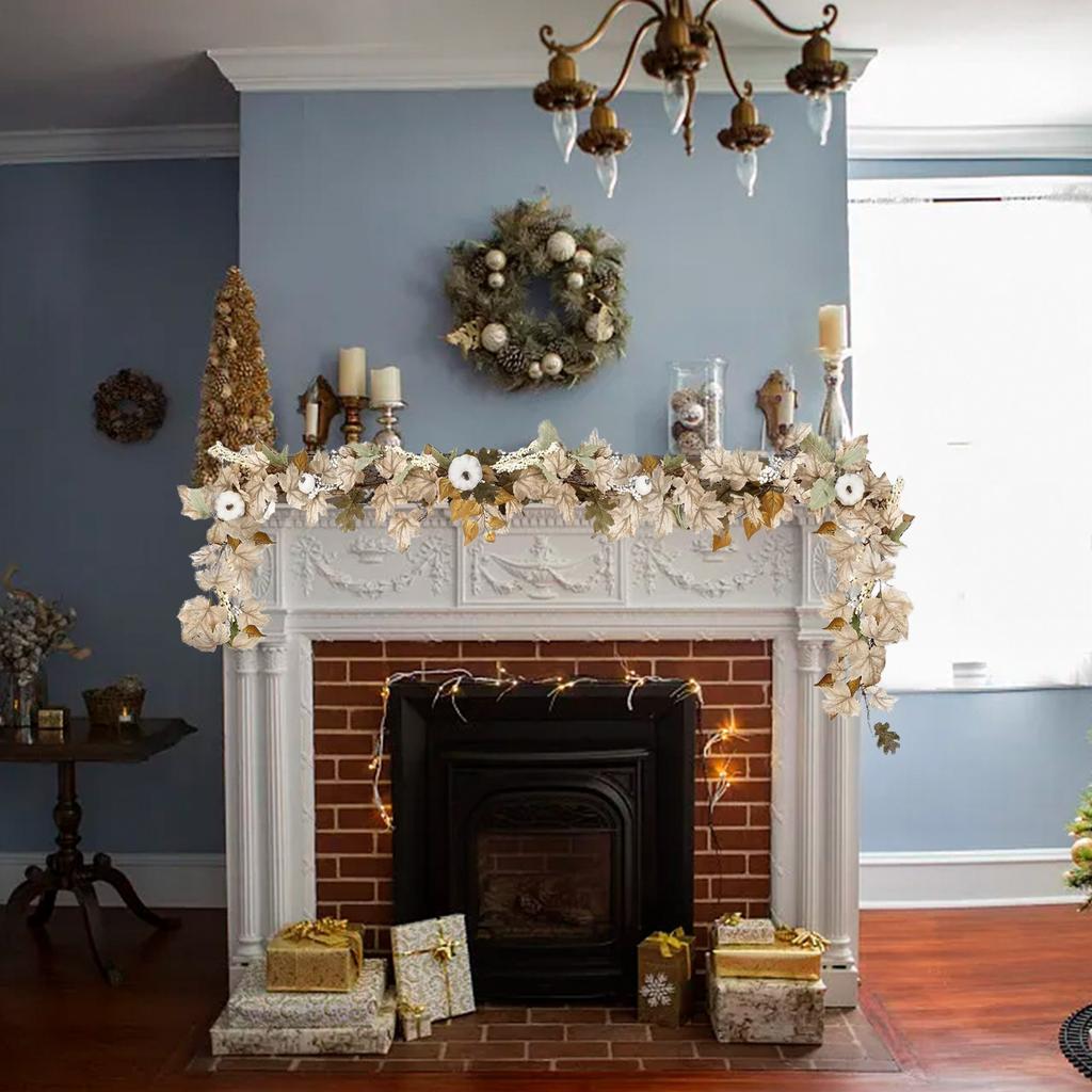 Fall Garland Thanksgiving Maple Leaf Pumpkin Berry Vine Rattan For Halloween Artificial Plants Simulation Hanging Vines Wreath