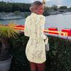 Lace Hollow Half-high Collar Long-sleeved Mini Dress