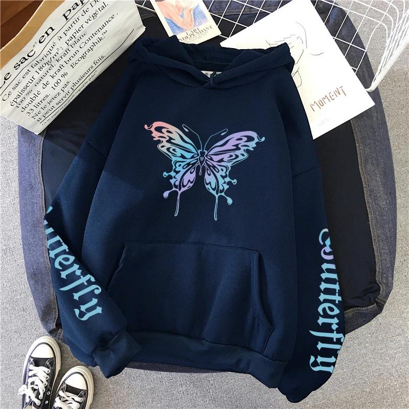 2025 New Arrival Woman Butterfly Printed Hoodie All Season Daily Casual Fashion Hooded Sweatshirts Home Outdoor Comfort Pullover