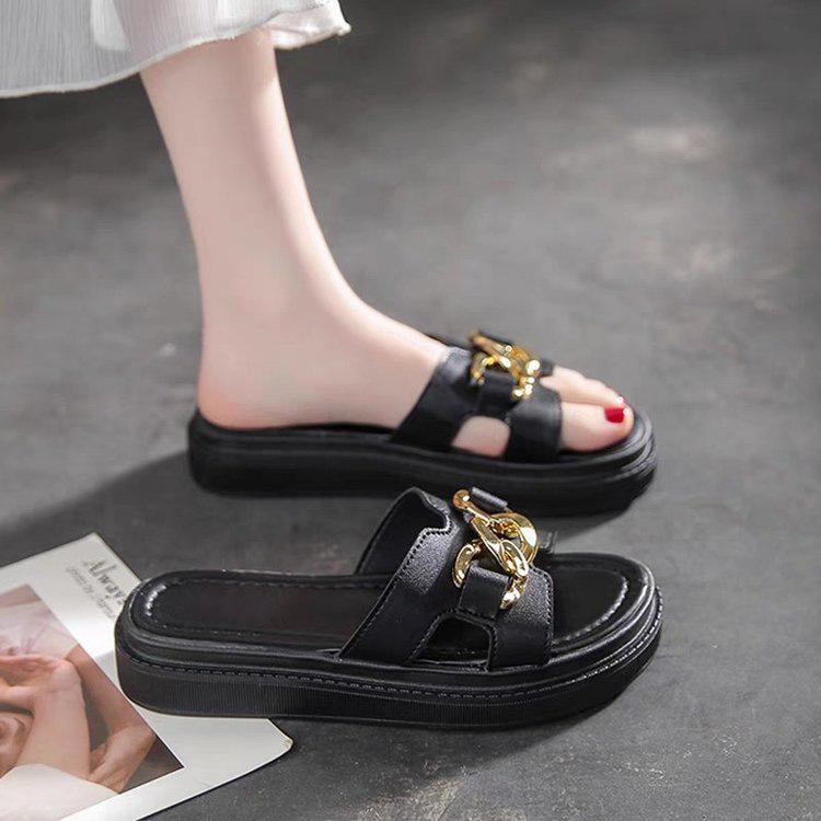Chain High Heels Slippers Women Wedding Shoes Summer 2025 White Black Platform Wedges Slides Ladies Beach Slippers