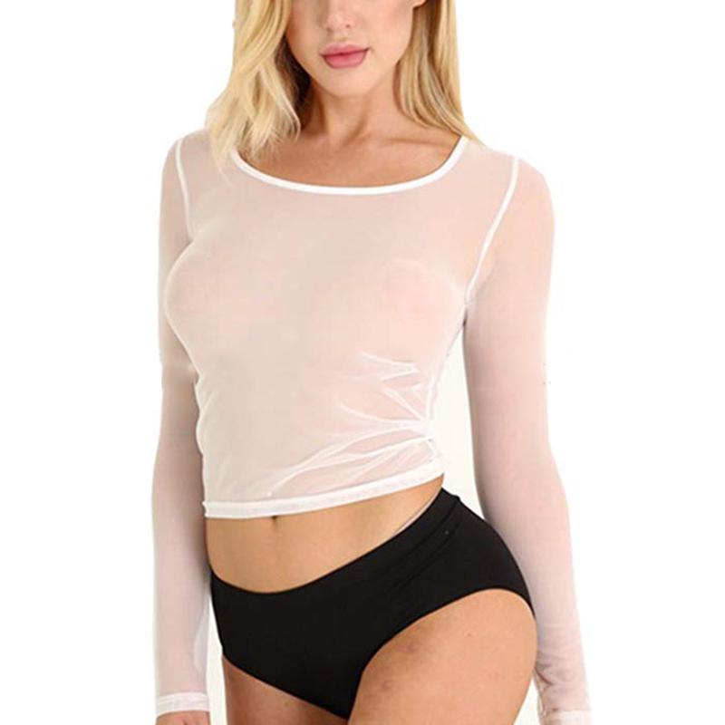 Buy Women See Through Mesh Sheer Crop 