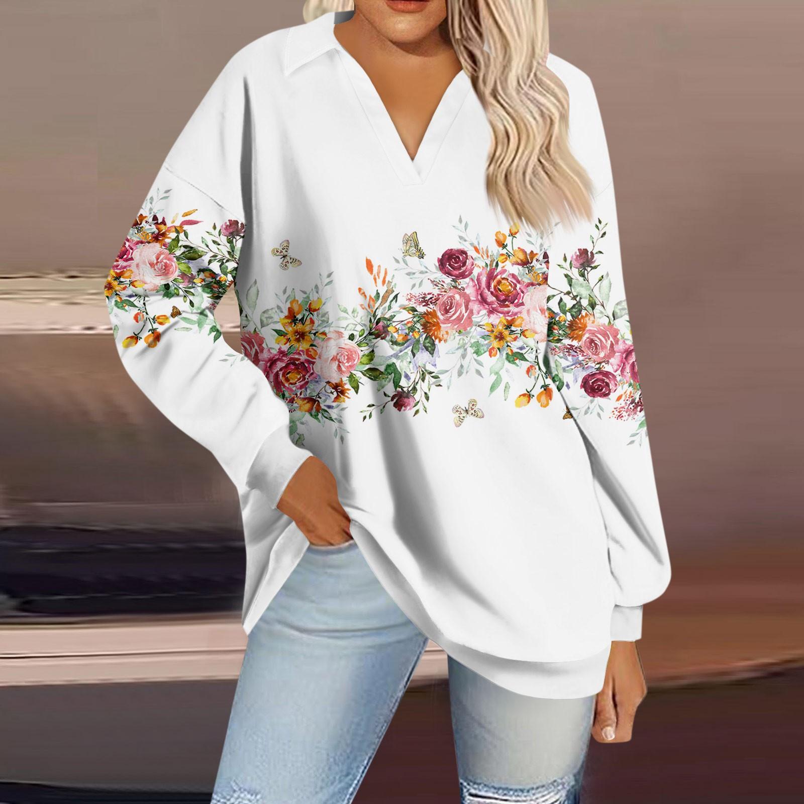 

Жіночий модний вільний світшот з V-подібним вирізом і довгим рукавом у смужку M білий