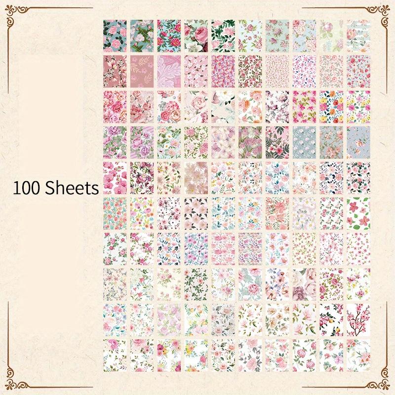100 pcs Vintage Flowers pattern material paper DIY Decoration Scrapbook background paper for Junk Journal craft paper
