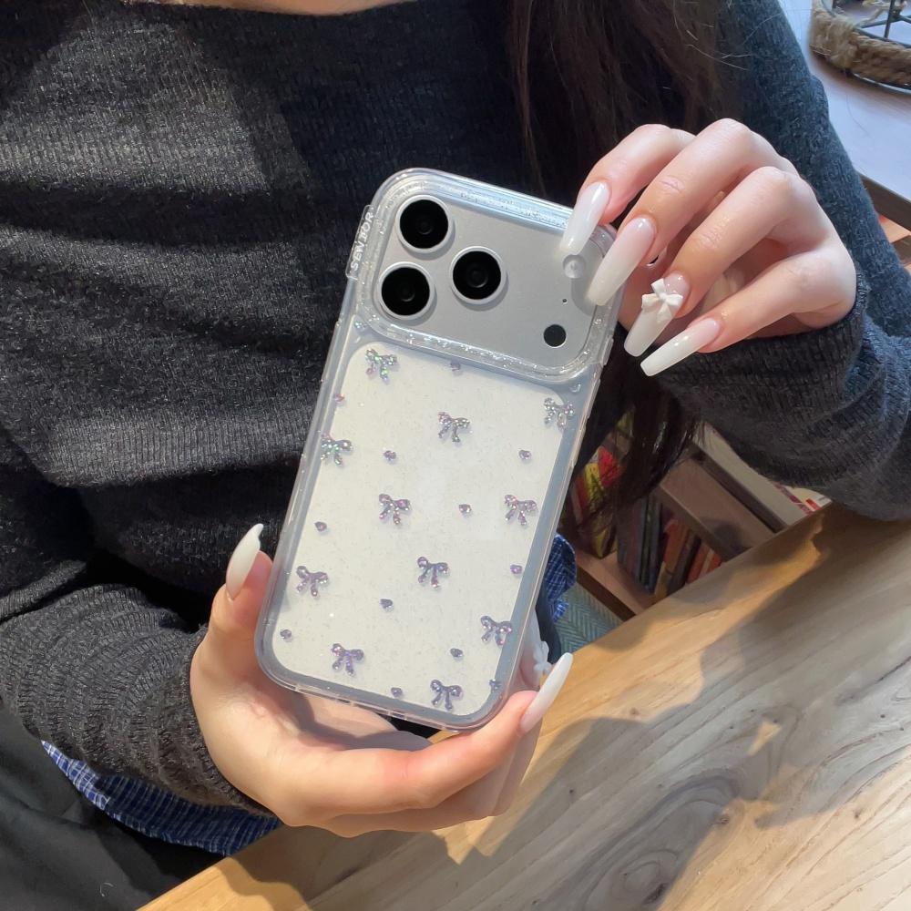 Aplicável à capa de telemóvel Apple 17promax laço com glitter iphone16pro transparente super popular explosão 15 única bonita senso avançado 14